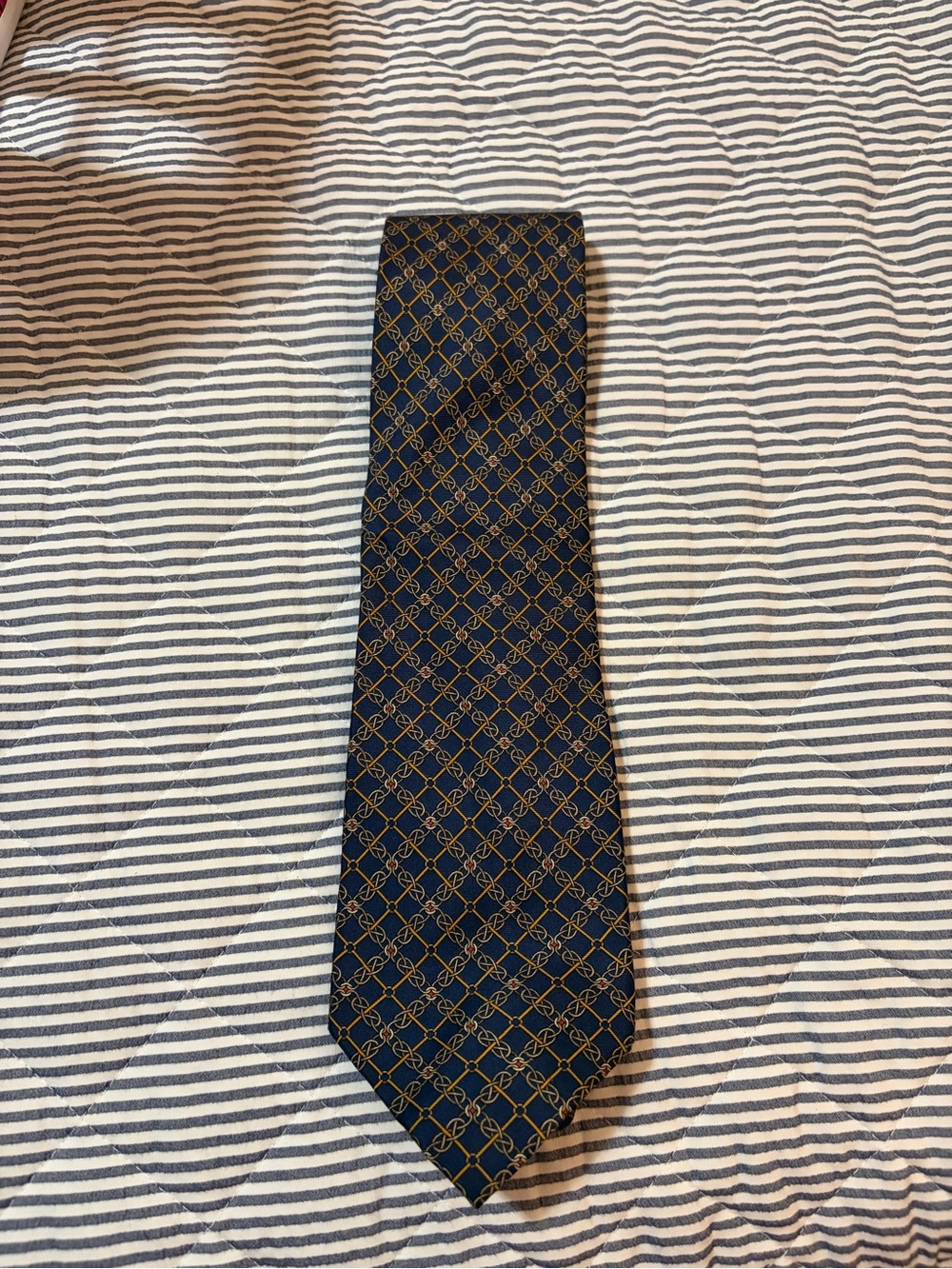 Fendi Navy Tie with Gold Interlocking Motif